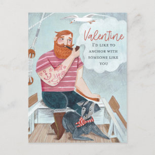 Cartes Pour Fêtes Annuelles Bleu dur rose de la mer Voile & chien Saint Valent