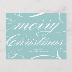 Cartes Pour Fêtes Annuelles Bleu Élégant Script fleuri Joyeux Noël