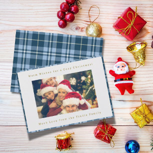 Cartes Pour Fêtes Annuelles Bleu En vichy Plaid Photo Famille Noël