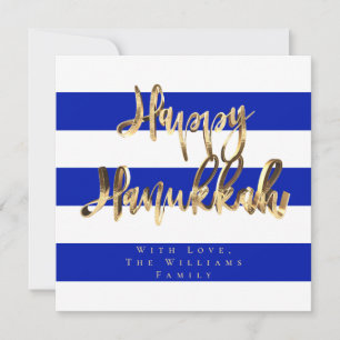 Cartes Pour Fêtes Annuelles Bleu et Blanc Élégant Script Hanukkah Joyeux