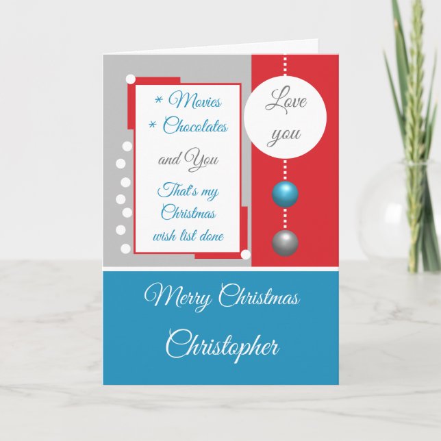 Cartes Pour Fêtes Annuelles Bleu et rouge Joyeux Noël vous aime (Devant)