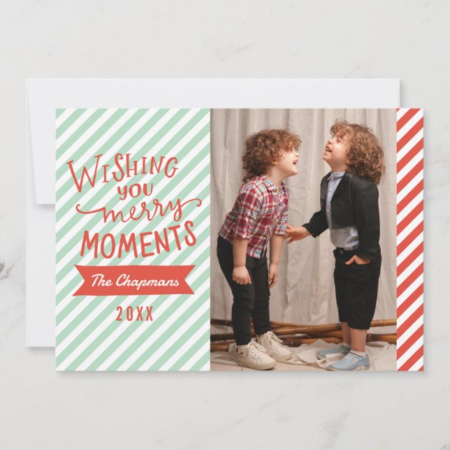 Cartes Pour Fêtes Annuelles Bleu et Rouge rayures Noël Fête Photocard (Devant)