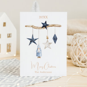 Cartes Pour Fêtes Annuelles Bleu étoiles nordique gnome bois Noël
