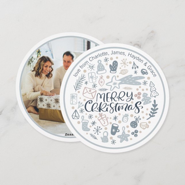 Cartes Pour Fêtes Annuelles Bleu Joyeux Noël Typographie personnalisée (Devant / Derrière)
