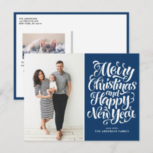 Cartes Pour Fêtes Annuelles Bleu Marine Joyeux Noël et Bonne Année Photo