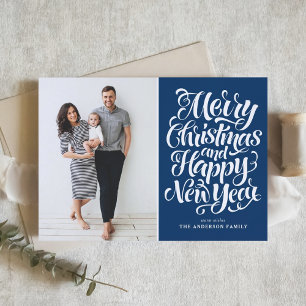 Cartes Pour Fêtes Annuelles Bleu Marine Joyeux Noël et Bonne Année Photo
