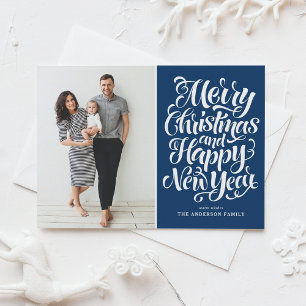 Cartes Pour Fêtes Annuelles Bleu Marine Joyeux Noël et Bonne Année Photo