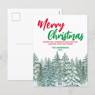 Cartes Pour Fêtes Annuelles Bleu Merry xmas forêts Moderne pluviers Vacances