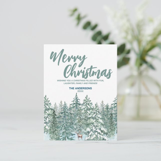 Cartes Pour Fêtes Annuelles Bleu Merry xmas forêts Moderne pluviers Vacances (Debout devant)