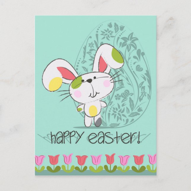 Cartes Pour Fêtes Annuelles Bleu mignon Joyeux lapin de Pâques (Devant)