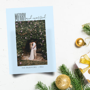Cartes Pour Fêtes Annuelles Bleu Minimal Douce Mariée Mariés Mariage Deux Phot