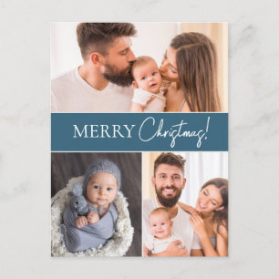 Cartes Pour Fêtes Annuelles Bleu moderne Joyeux Noël Multiples photos de famil