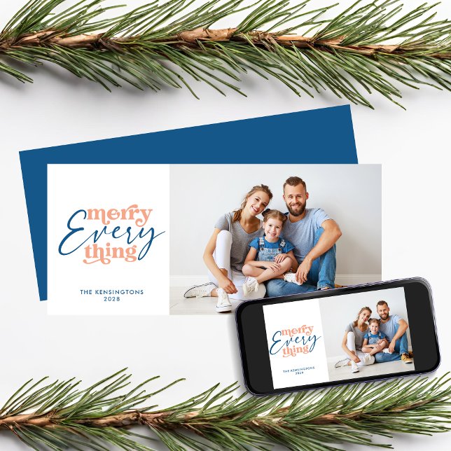 Cartes Pour Fêtes Annuelles Bleu Noël Joyeux Tout Vacances Photo (Blue Christmas Merry Everything Holiday Photo Card)