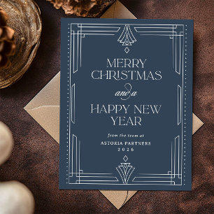 Cartes Pour Fêtes Annuelles Bleu Nuit Déco Classique Élégant Noël d'Entreprise