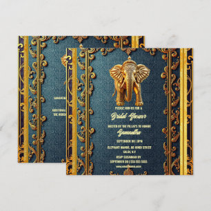 Cartes Pour Fêtes Annuelles Bleu or indien éléphant fleuri nuptiale douche