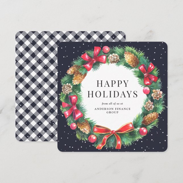 Cartes Pour Fêtes Annuelles Bleu Plaid Noël Werath Business (Devant / Derrière)