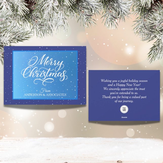 Cartes Pour Fêtes Annuelles Bleu Professionnel Logo d'entreprise Noël moderne (Corporate Modern Christmas card for clients. Customizable and adding your company logo is optional.)