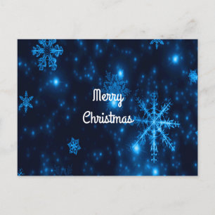 Cartes Pour Fêtes Annuelles Bleu profond et flocons de neige brillants Joyeuse