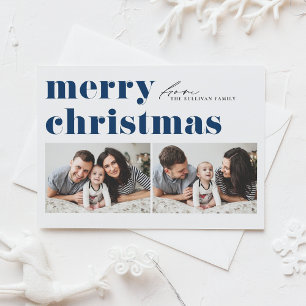 Cartes Pour Fêtes Annuelles Bleu Retro Typographie Joyeux Noël Deux photos