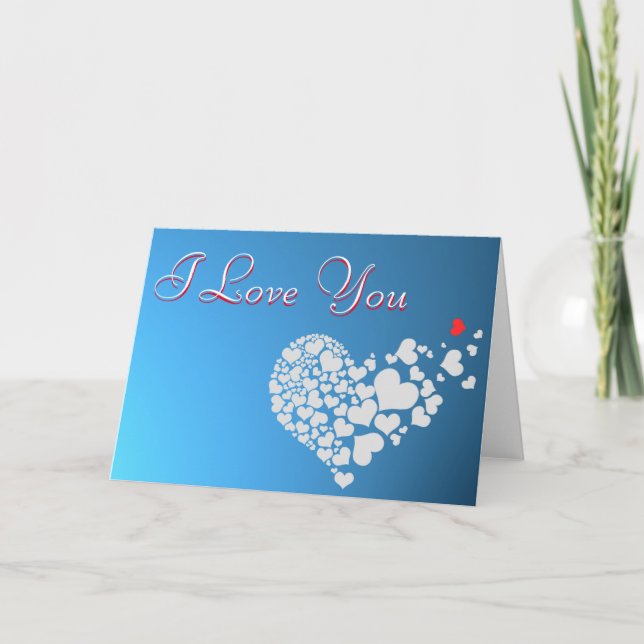 Cartes Pour Fêtes Annuelles Bleu Rouge Blanc Coeur Je t'aime (Devant)