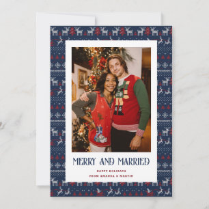 Cartes Pour Fêtes Annuelles Bleu Rouge laide Sweat Joyeux et Marié Photo