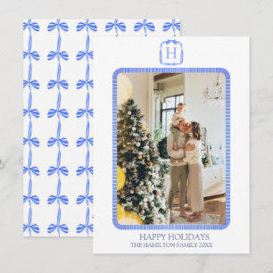 Cartes Pour Fêtes Annuelles Bleu ruban Monogramme Photo Grandmillénium