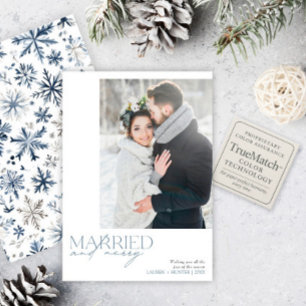Cartes Pour Fêtes Annuelles Bleu rustique Marié & Joyeux photo Newlysée