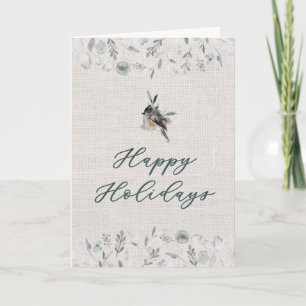Cartes Pour Fêtes Annuelles Bleu Turquoise doux Rustique Ferme Burlap Oiseau d