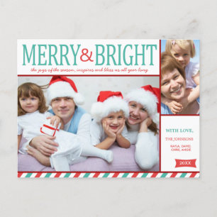 Cartes Pour Fêtes Annuelles Bleu turquoise et rouge Joyeux et Bright Photo