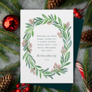 Cartes Pour Fêtes Annuelles Bleu Vert Illustré Floral Wreath Photo