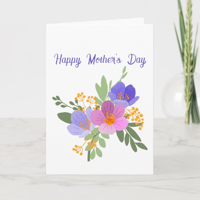 Cartes Pour Fêtes Annuelles Bleu Violet Floral "Fête des Mères" (Devant)