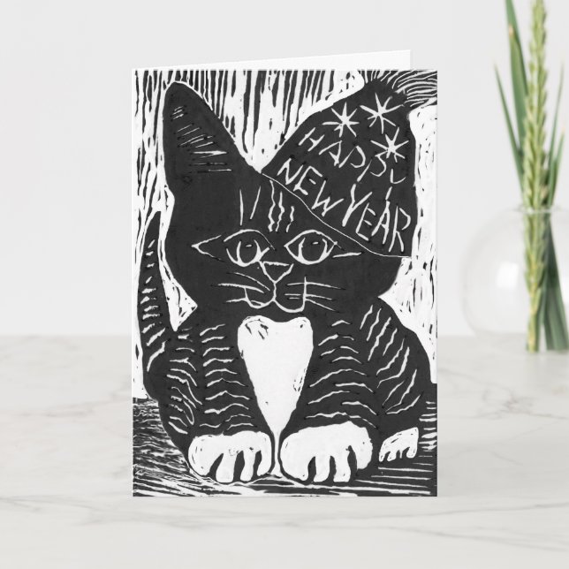 Cartes Pour Fêtes Annuelles Blocs de chat du Nouvel An (Devant)