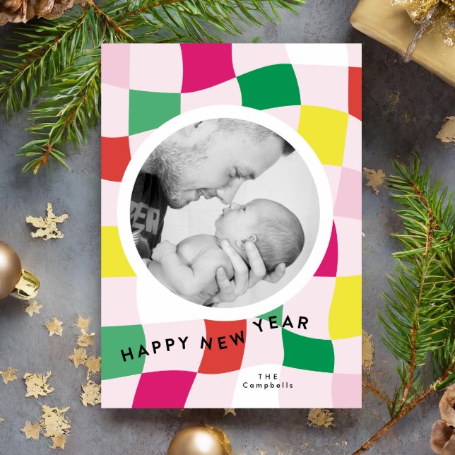 Cartes Pour Fêtes Annuelles Blocs lumineux Moderne Plaid Bonne année photo (Créateur téléchargé)