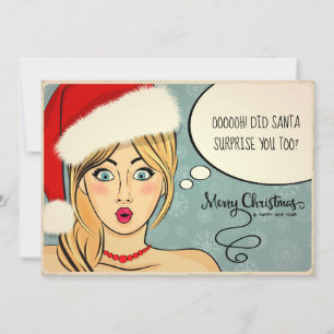 Cartes Pour Fêtes Annuelles Blonde rétro à Santa Hat Humour ID558