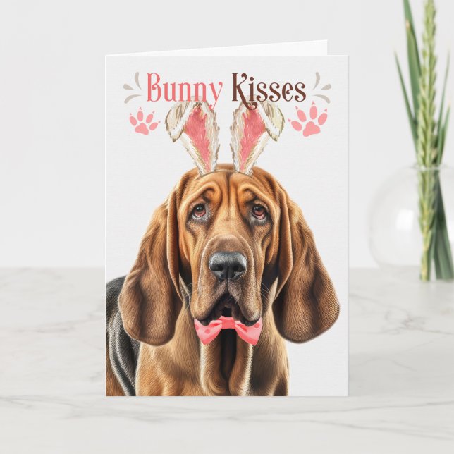 Cartes Pour Fêtes Annuelles Bloodhound Dog in Bunny Ears pour Pâques (Devant)