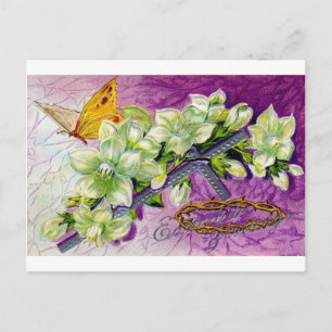 CARTES POUR FÊTES ANNUELLES BLOSSAGES BLANCS ET BOUTTERFLETS SALUTATIONS DE PÂ