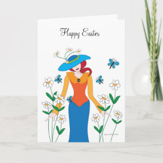 Cartes Pour Fêtes Annuelles Blue Bonnet Easter Girl Holiday Card