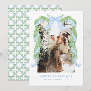 Cartes Pour Fêtes Annuelles Blue Bow Christmas Chinoiserie Photo Holiday Card