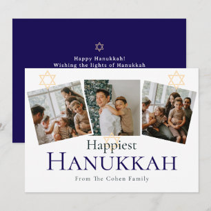 Cartes Pour Fêtes Annuelles Blue Calligraphy Happiest Hanoukka famille 3 photo