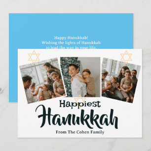Cartes Pour Fêtes Annuelles Blue Calligraphy Happiest Hanoukka famille 3 photo