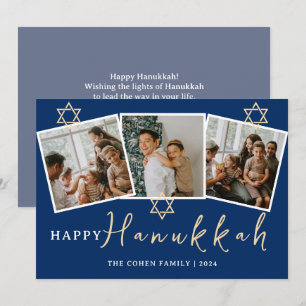 Cartes Pour Fêtes Annuelles Blue Calligraphy Happiest Hanoukka famille 3 photo