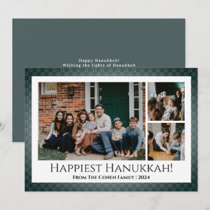 Cartes Pour Fêtes Annuelles Blue Calligraphy Happiest Hanoukka famille 3 photo
