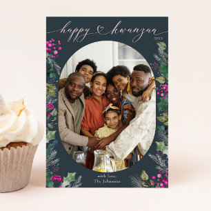 Cartes Pour Fêtes Annuelles Blue & Chic Winter Foliing Happy Kwanzaa Card