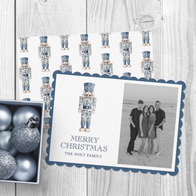 Cartes Pour Fêtes Annuelles Blue Chinoiserie Christmas Nutcracker Photo (Créateur téléchargé)