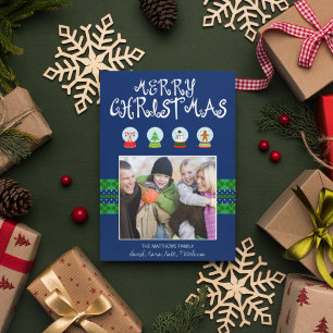 Cartes Pour Fêtes Annuelles Blue Christmas Snow Globes