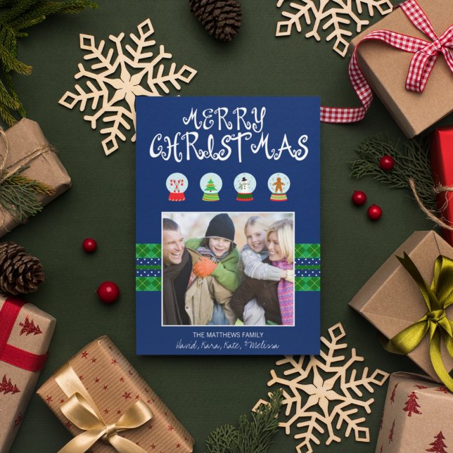 Cartes Pour Fêtes Annuelles Blue Christmas Snow Globes (Créateur téléchargé)