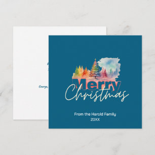 Cartes Pour Fêtes Annuelles Blue Christmas Winter Wonderland Watercolor