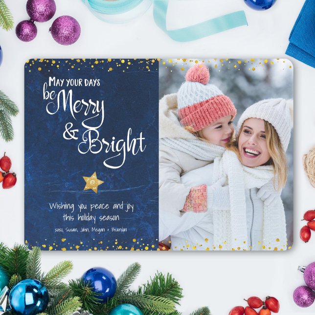 Cartes Pour Fêtes Annuelles Blue Days Be Merry Bright Gold Parties scintillant (Créateur téléchargé)