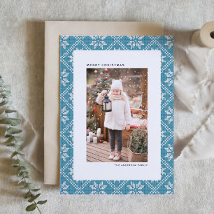 Cartes Pour Fêtes Annuelles Blue Fair Isle Knit Motif Photo Noël