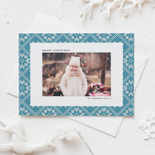 Cartes Pour Fêtes Annuelles Blue Fair Isle Winter Knit Motif Photo Noël